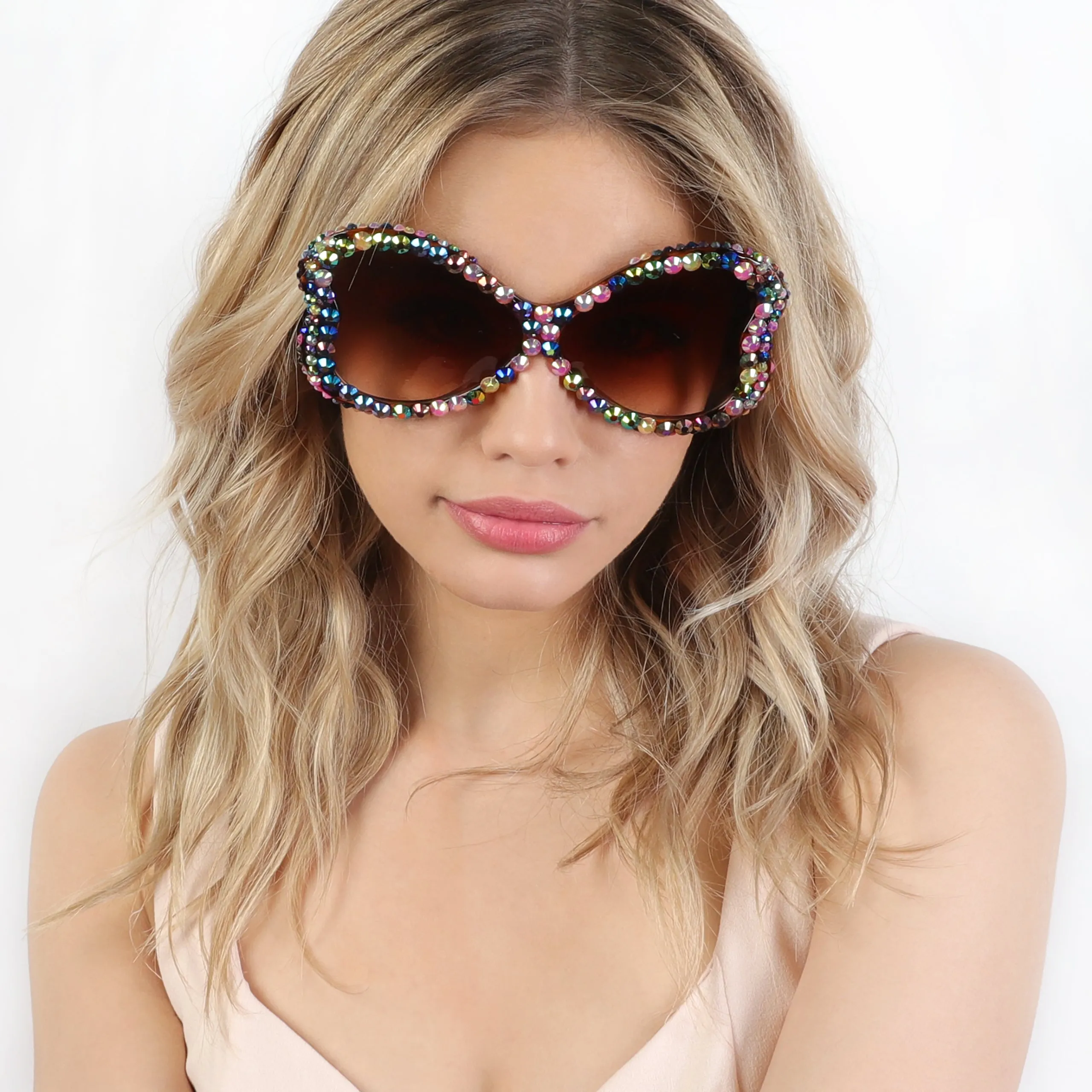 Kinley Butterfly Wing Oversized Rhinestone Sunglasses