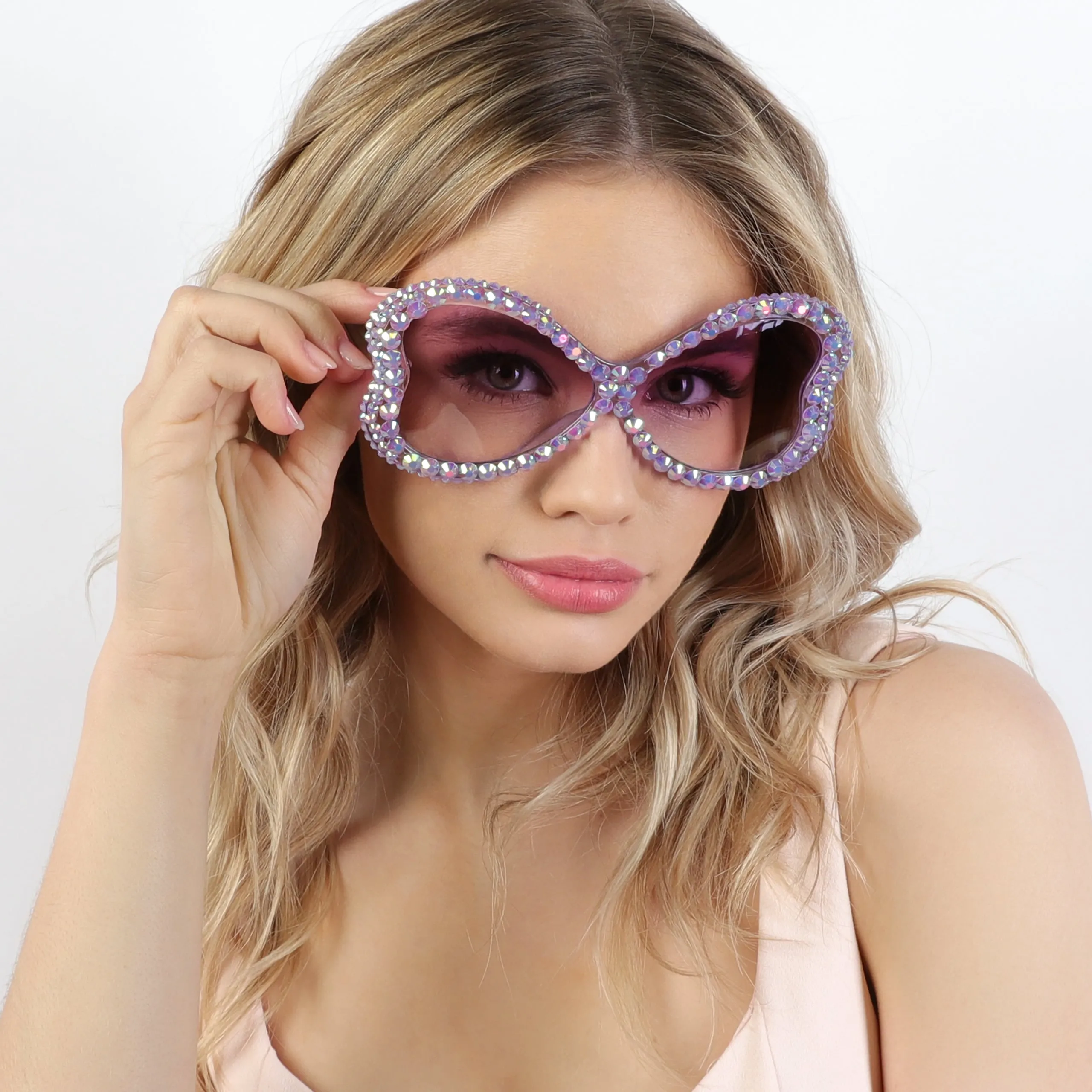 Kinley Butterfly Wing Oversized Rhinestone Sunglasses