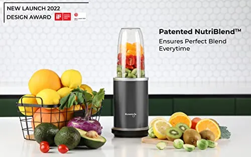 Kuvings Nutri Blender Gunmetal Grey Pro,Powerful 1000 Watts Motor,Longest Warranty 7 Years,Mixer/Grinder/Smoothie Maker,Blender For Smoothies&Juices,Stainless Steel Body,2 Blade Set: Wet&Dry