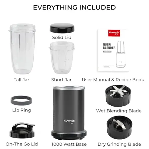 Kuvings Nutri Blender Gunmetal Grey Pro,Powerful 1000 Watts Motor,Longest Warranty 7 Years,Mixer/Grinder/Smoothie Maker,Blender For Smoothies&Juices,Stainless Steel Body,2 Blade Set: Wet&Dry