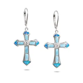 Larimar & Opal Ke'a Cross Earrings