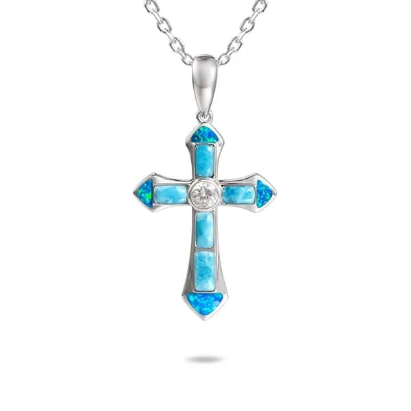 Larimar & Opal Ke'a Cross Pendant