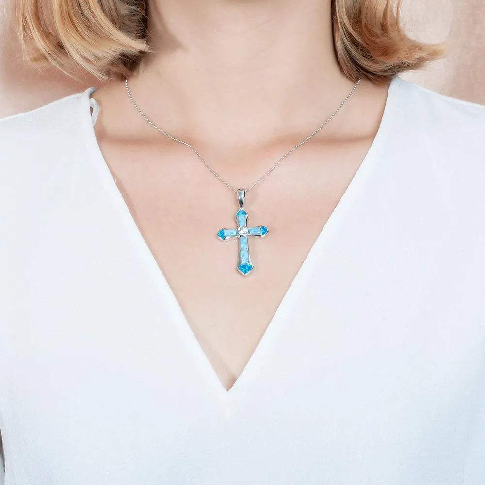 Larimar & Opal Ke'a Cross Pendant