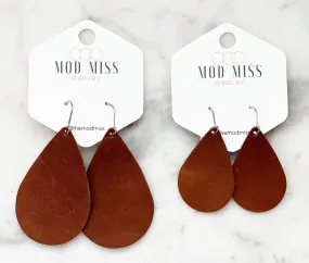 Leather Teardrop Earring Aged Brandy