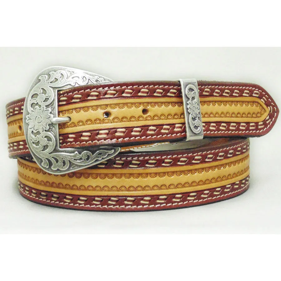 Lejon Two-Tone Tooled Men's Leather Belt