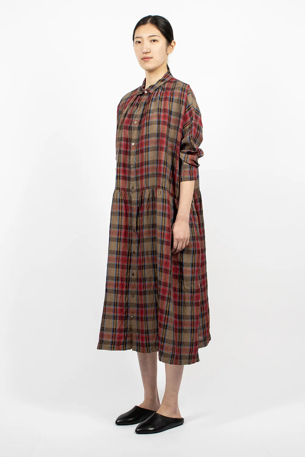 Linen Tartan Dress Mocha