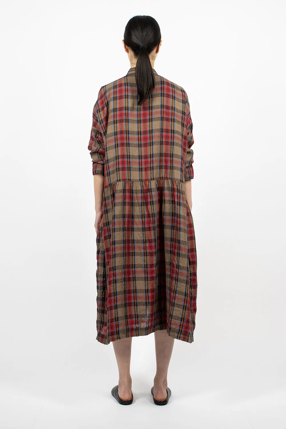 Linen Tartan Dress Mocha