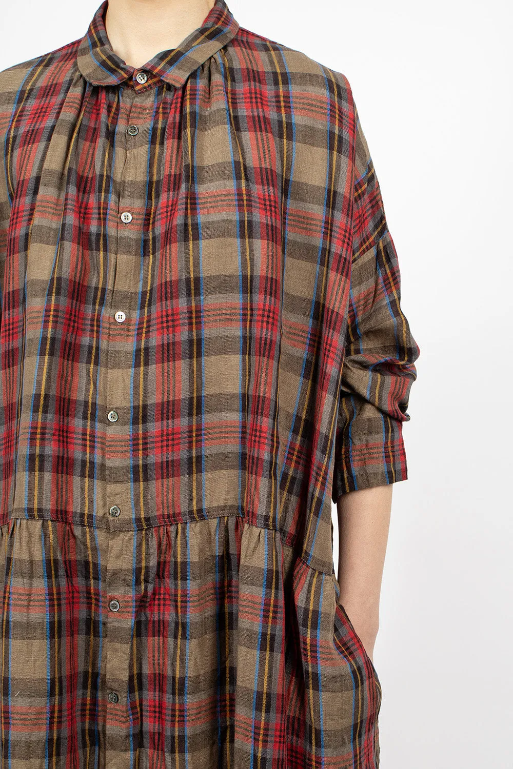 Linen Tartan Dress Mocha