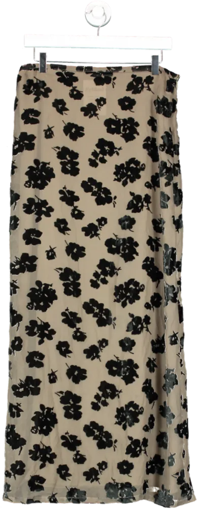 Lioness Beige Green Floral Print Maxi Skirt UK M