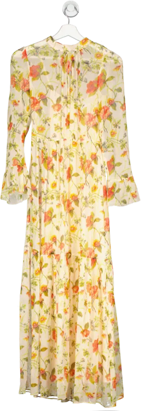 LK Bennett Cream Louise Floral Print High Neck Midi Dress UK 6