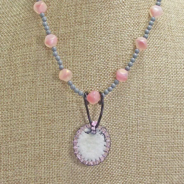 Macra Beaded Flora Cameo Pendant Necklace