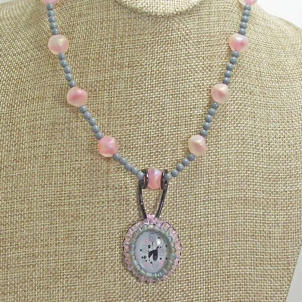 Macra Beaded Flora Cameo Pendant Necklace