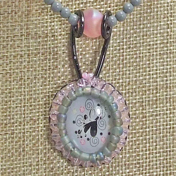 Macra Beaded Flora Cameo Pendant Necklace