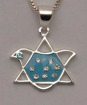 Magen David Pigeon Pendant Light Blue With Swarovsk Crystal Gemstone Silver 925.