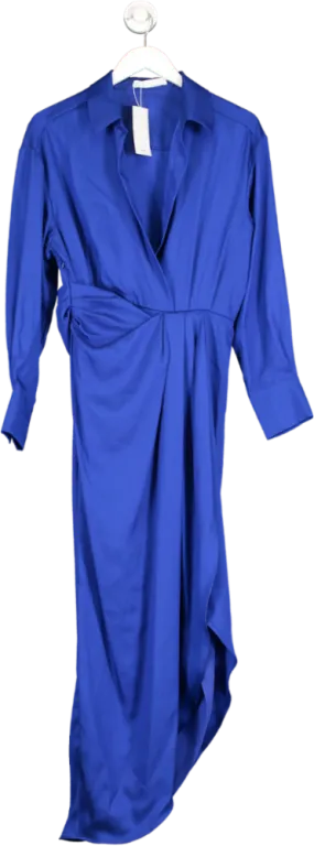 MANGO Blue Side Slit Satin Dress BNWT UK 10