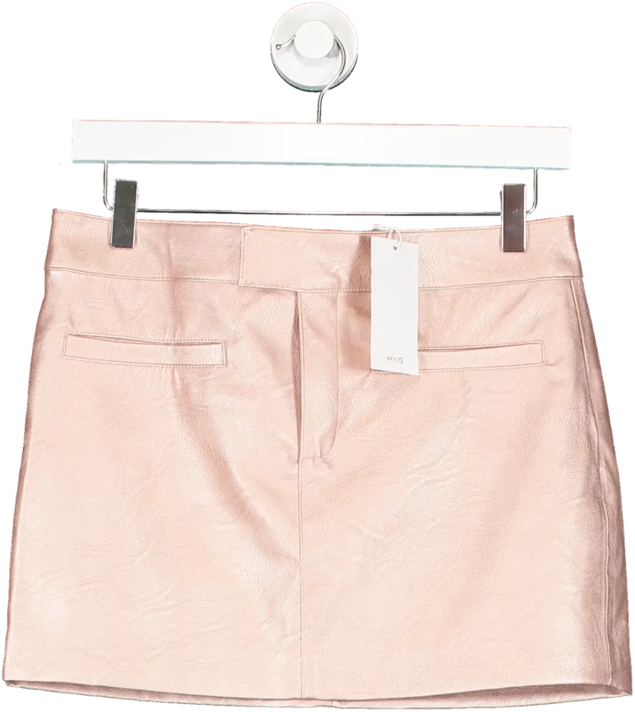 MANGO Pink Metallic Leather-effect Mini Skirt UK 8