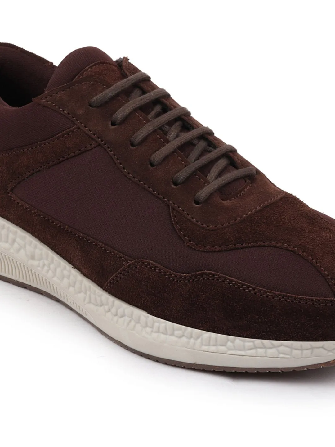 Men Brown Suede Leather Lace Up Casual Sneaker Shoes