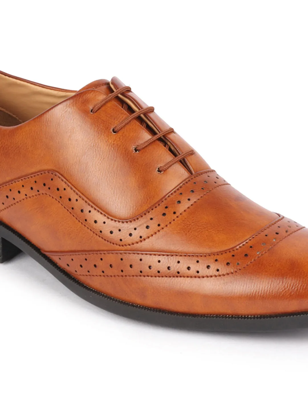 Men Tan Formal Office Round Toe Comfort Brogue Lace Up Shoes