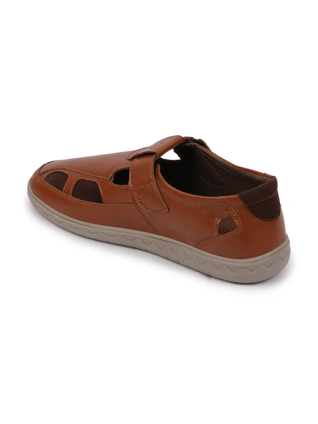 Men Tan Front Open Shoe Style Sandals