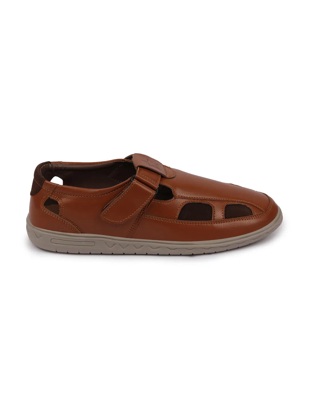 Men Tan Front Open Shoe Style Sandals