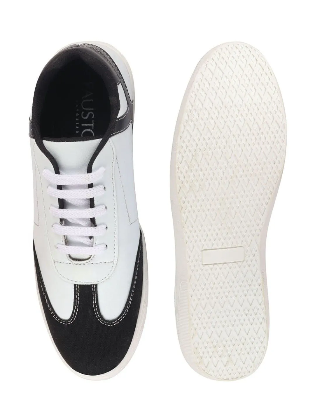 Men White/Black Lace Up Classic Sneakers