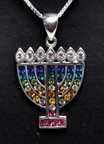 Menorah Pendant With Mix Color Gemstone Sterling Silver 925