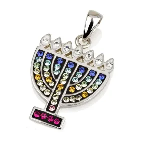 Menorah Pendant With Mix Color Gemstone Sterling Silver 925