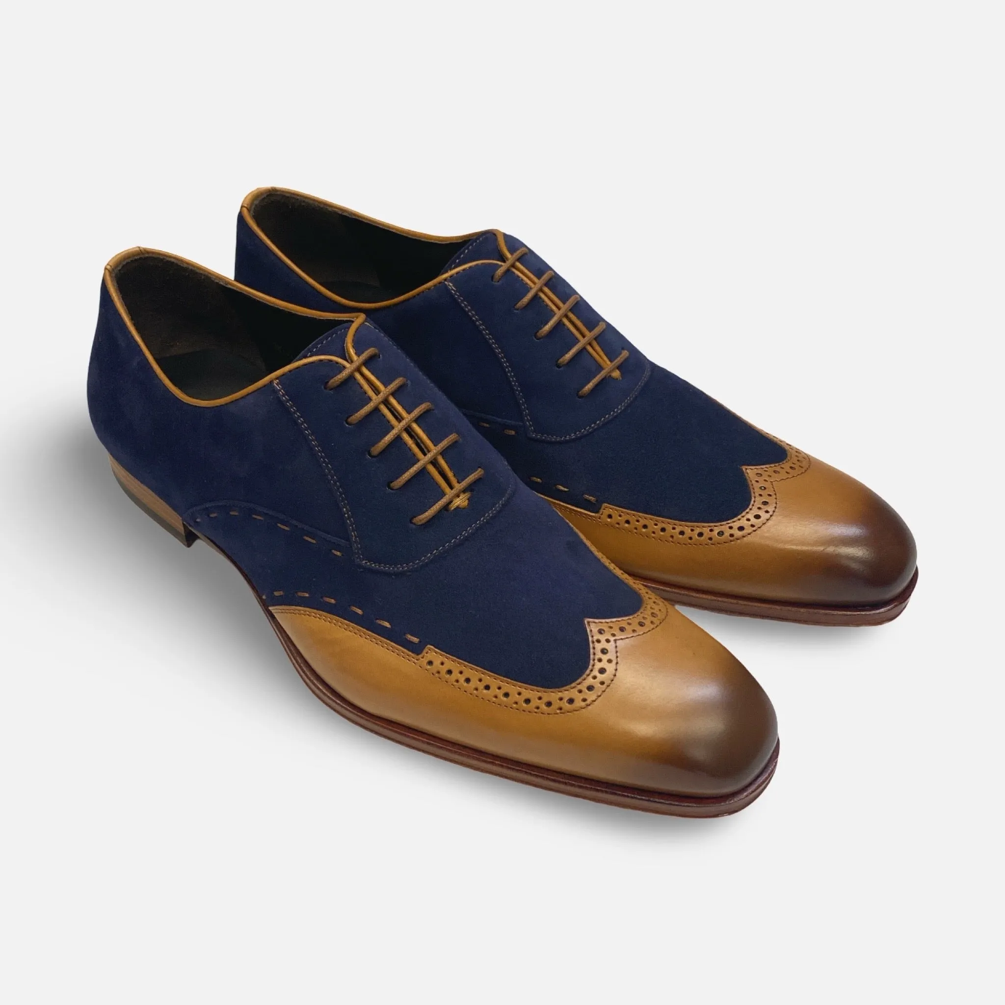 Mezlan Paganini Camel/Blee Wingtip Suede and Leather Shoe