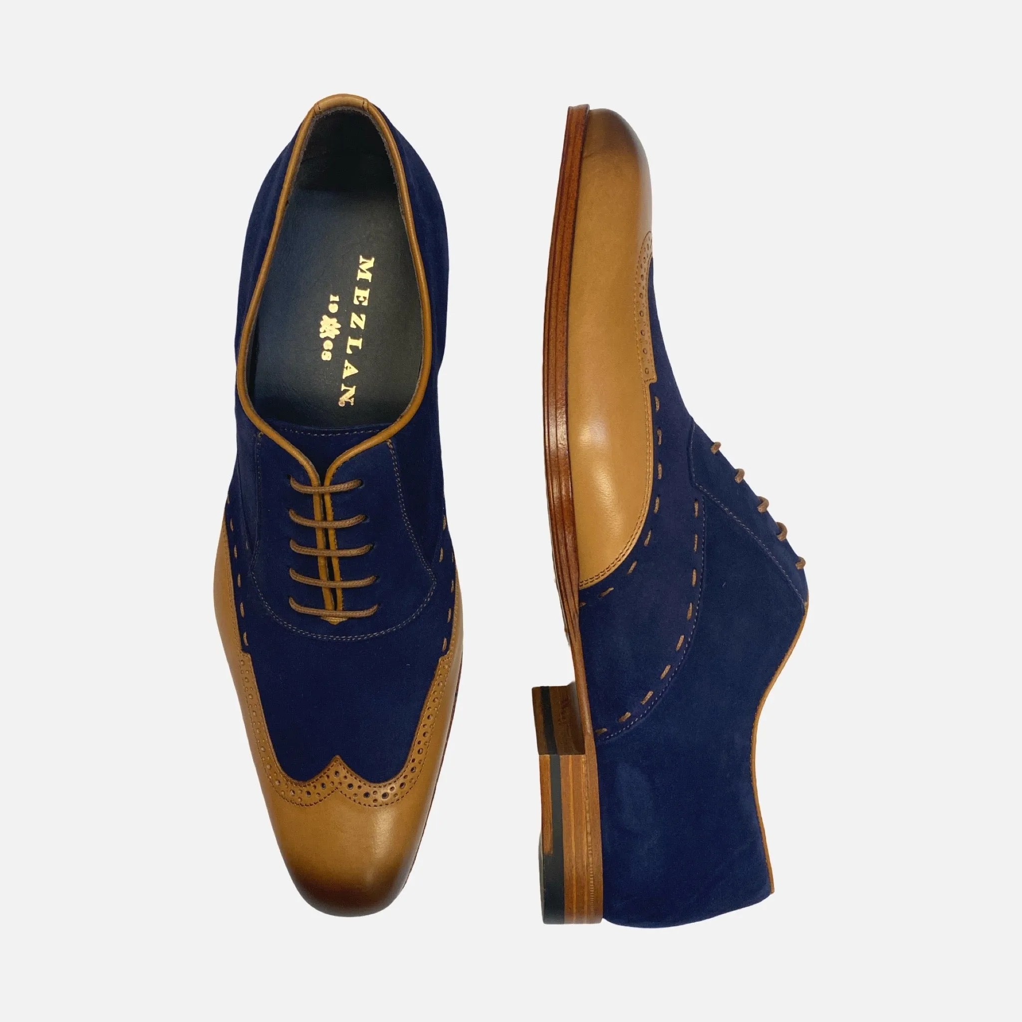 Mezlan Paganini Camel/Blee Wingtip Suede and Leather Shoe