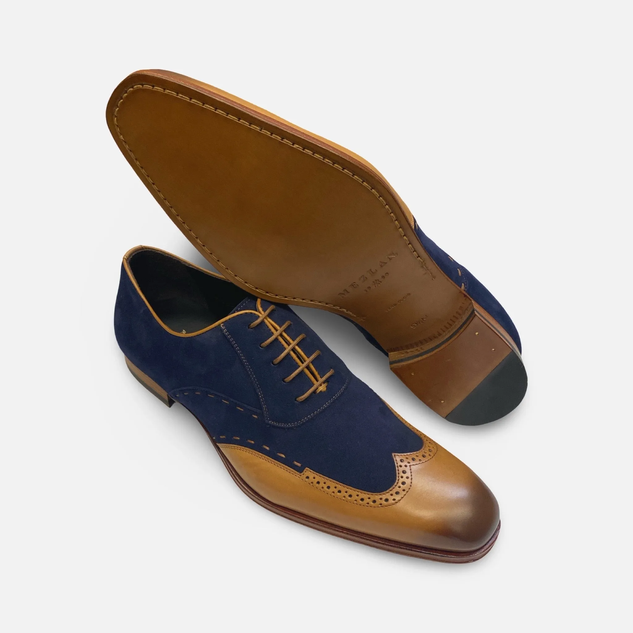 Mezlan Paganini Camel/Blee Wingtip Suede and Leather Shoe