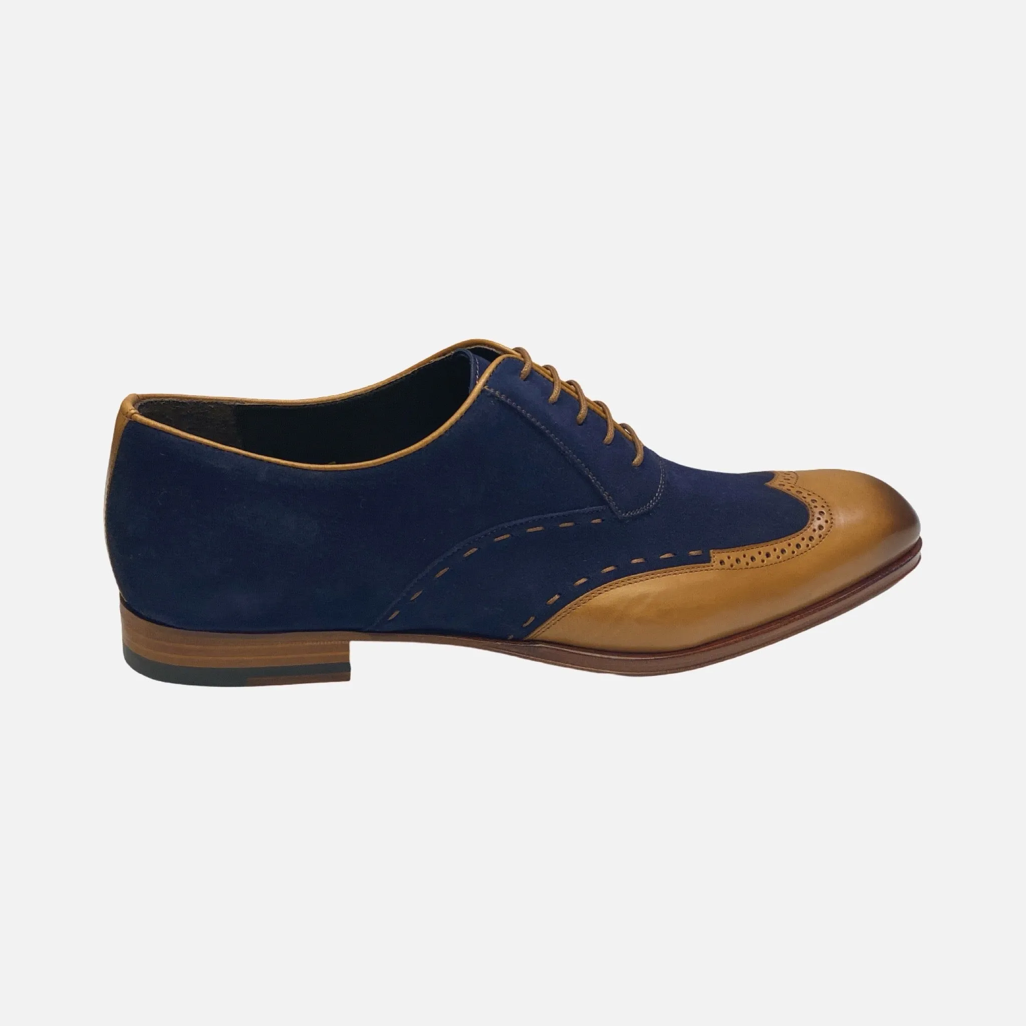 Mezlan Paganini Camel/Blee Wingtip Suede and Leather Shoe