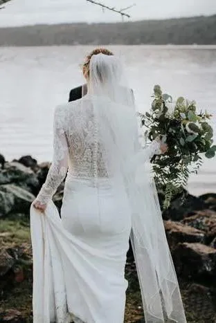 Modest Long Sleeve Lace Mermaid Wedding Dresses Rustic Bridal Gown Beach Bridal Dress