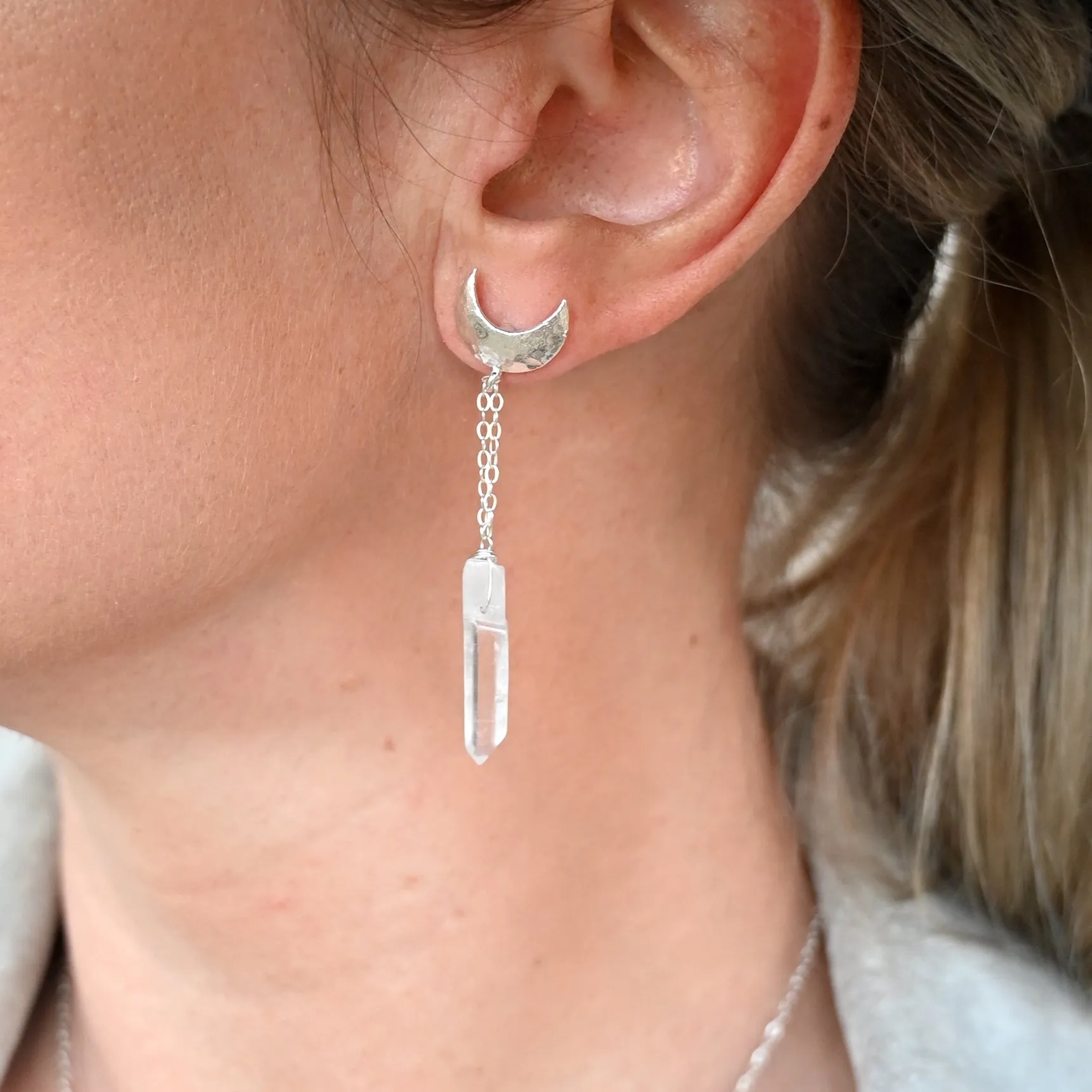 Moon Shield Quartz Crystal Earrings