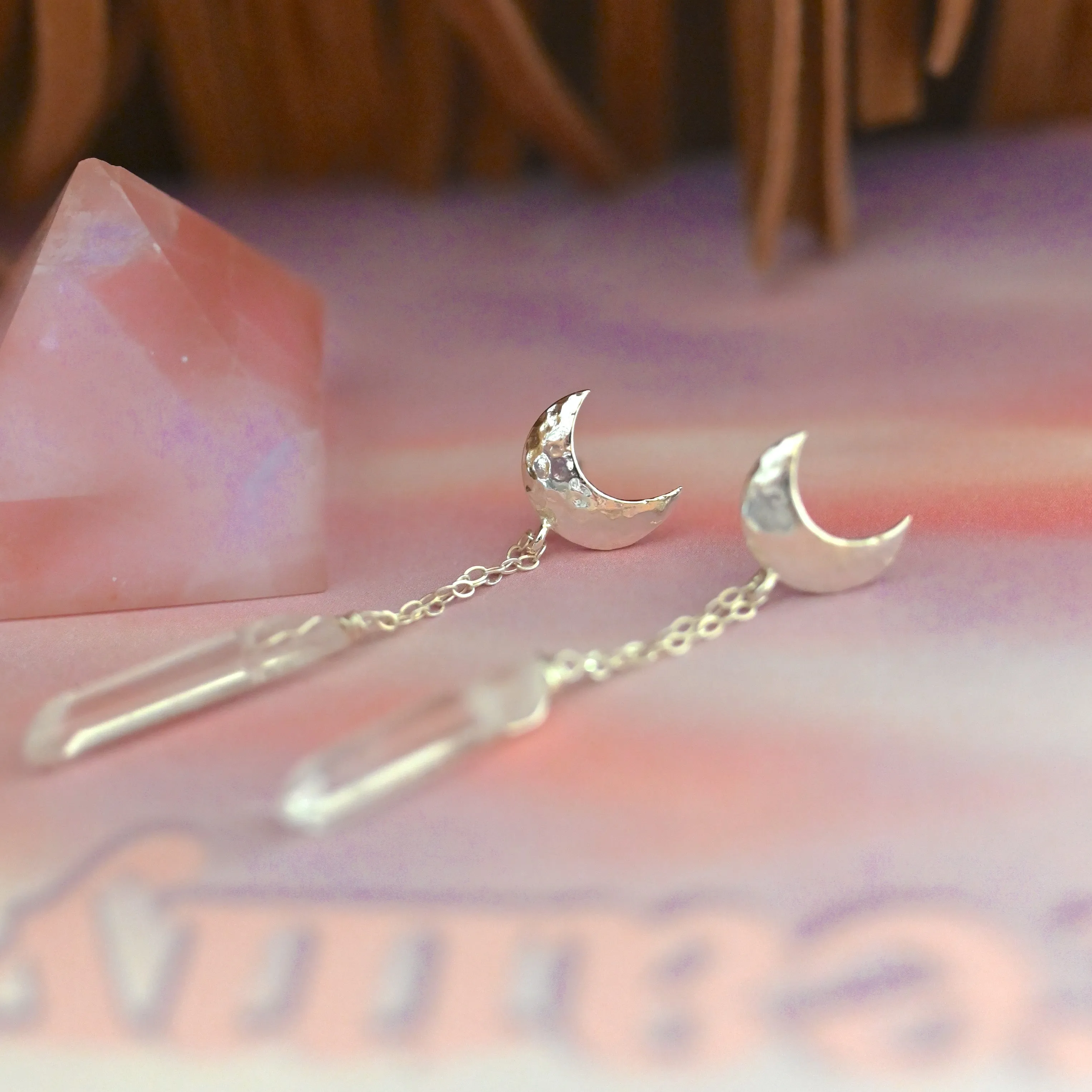 Moon Shield Quartz Crystal Earrings