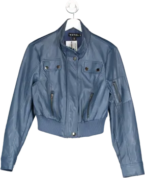 Motelrocks Blue Faux Leather Bomber Jacket UK M