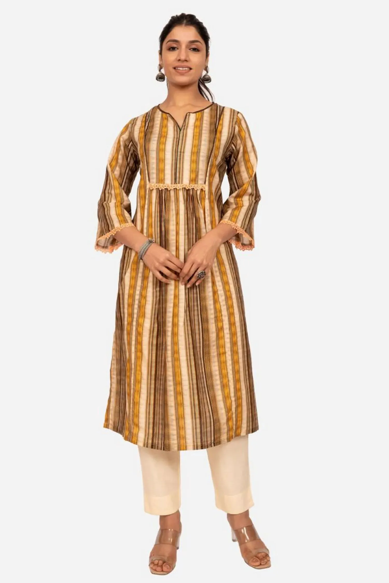 Multi printed yellow kurta