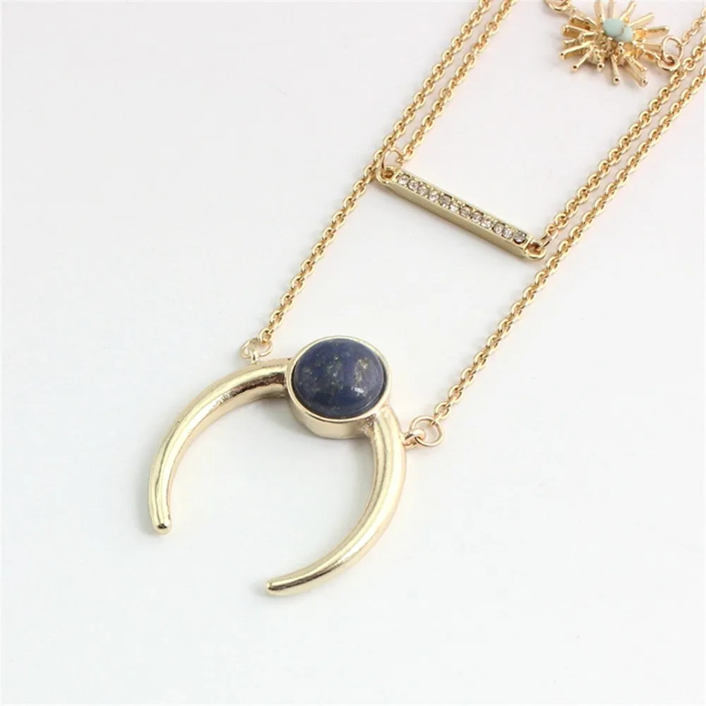 Multilayer Golden Chain Crescent Necklace