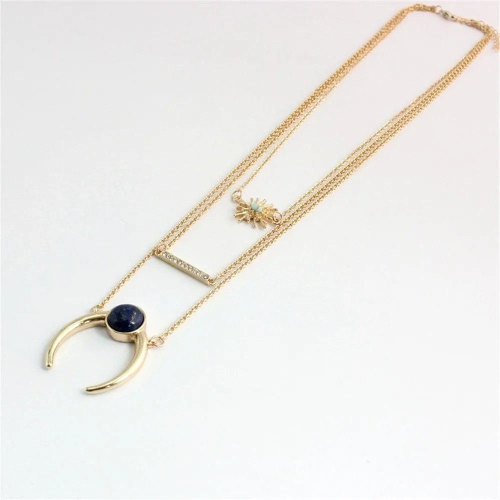 Multilayer Golden Chain Crescent Necklace