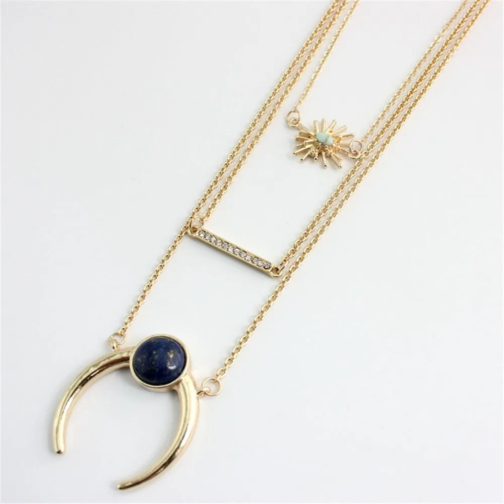 Multilayer Golden Chain Crescent Necklace