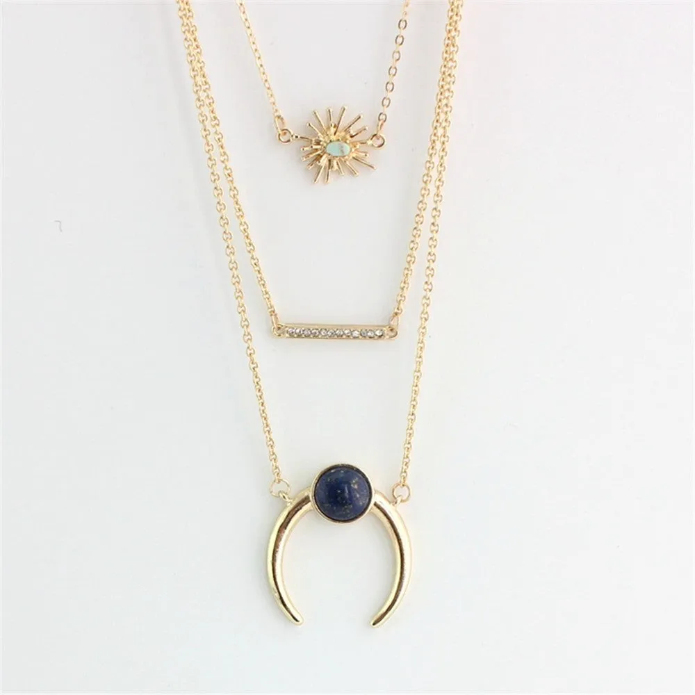 Multilayer Golden Chain Crescent Necklace