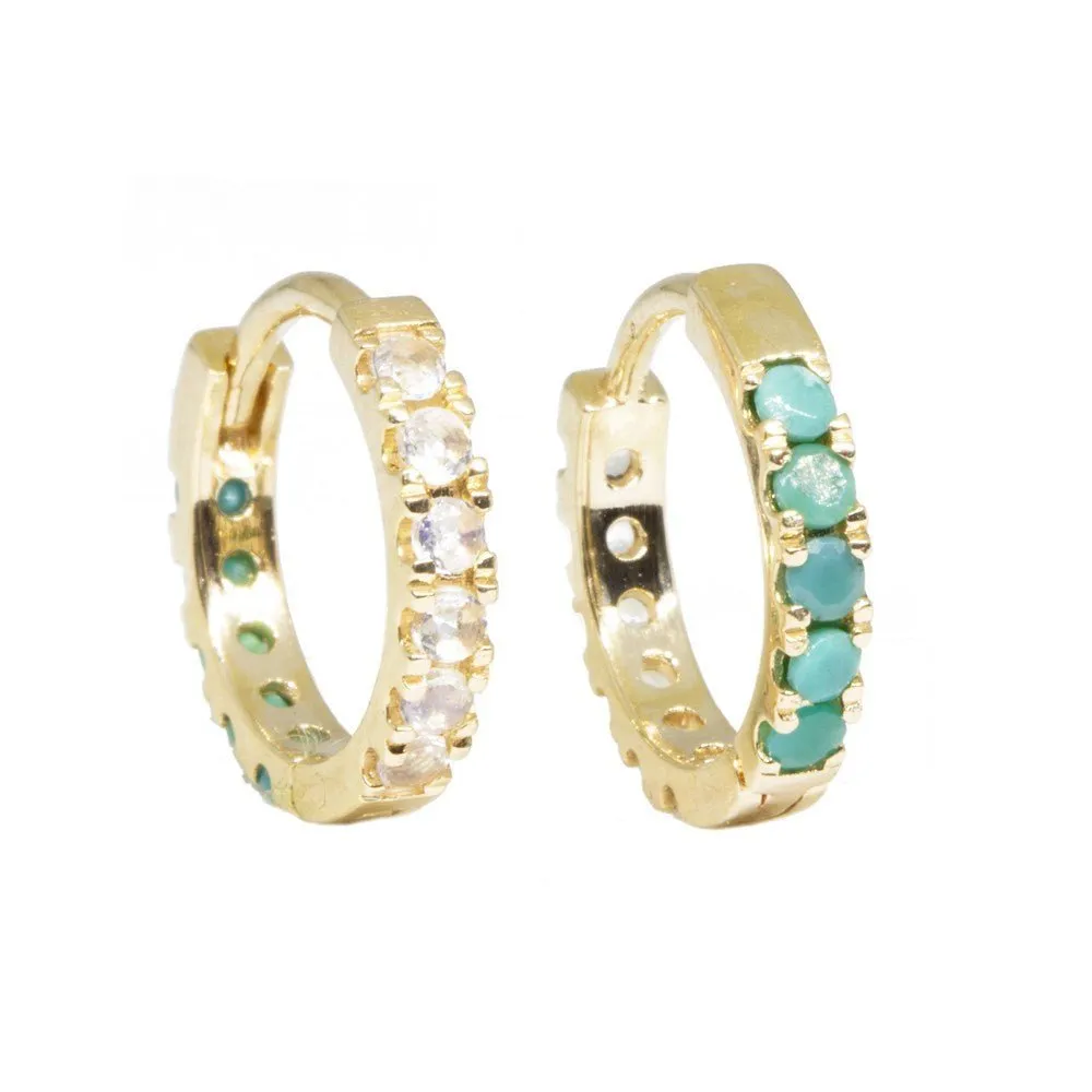 Natalie Moonstone & Turquoise 18k Yellow Gold Reversible Huggies 11mm