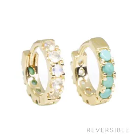 Natalie Moonstone & Turquoise 18k Yellow Gold Reversible Huggies 11mm