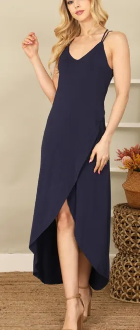 Navy Double Strap Slit Dress