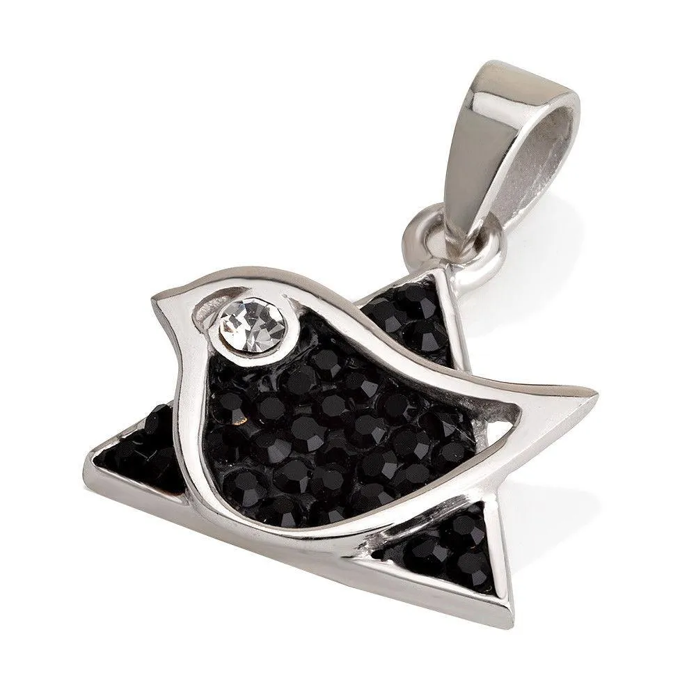 New Star of David Pigeon Pendant In Black Crystals Gemstone  Silver Necklace