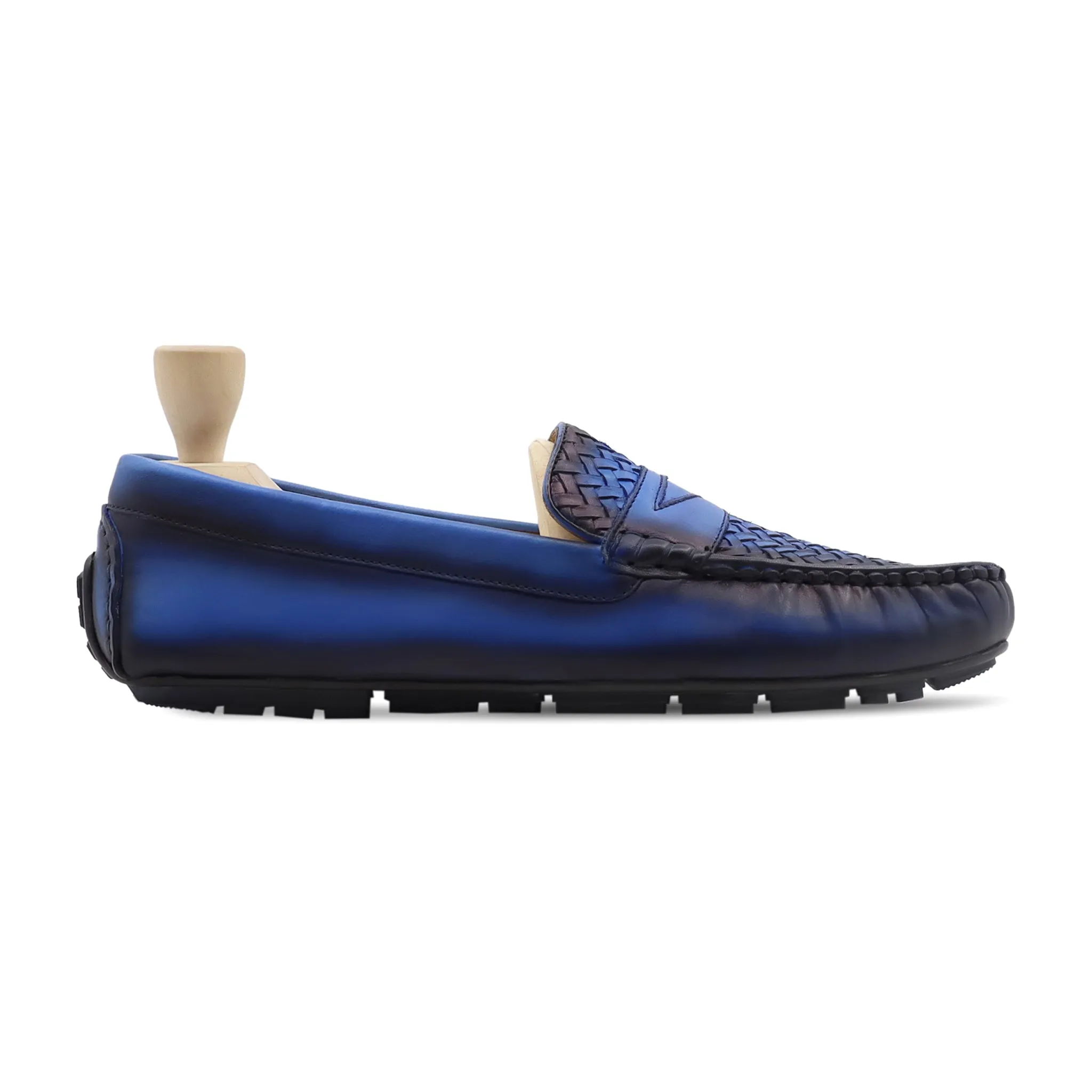 Nuku - Men's Burnish Blue Calf And Hand Woven Driver Shoe