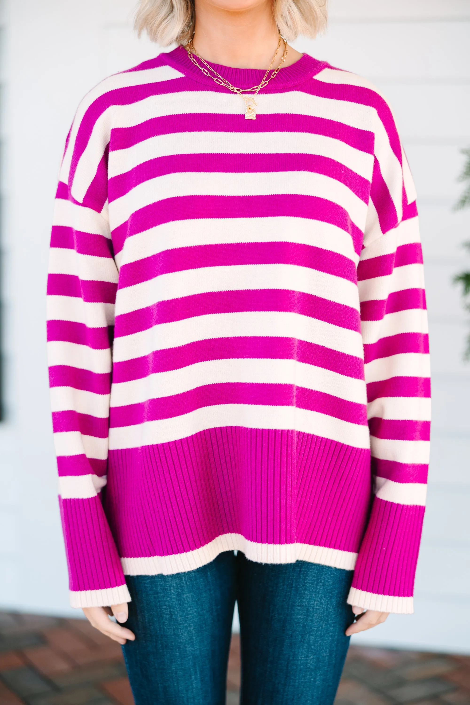 On The Way Up Orchid Pink Striped Sweater