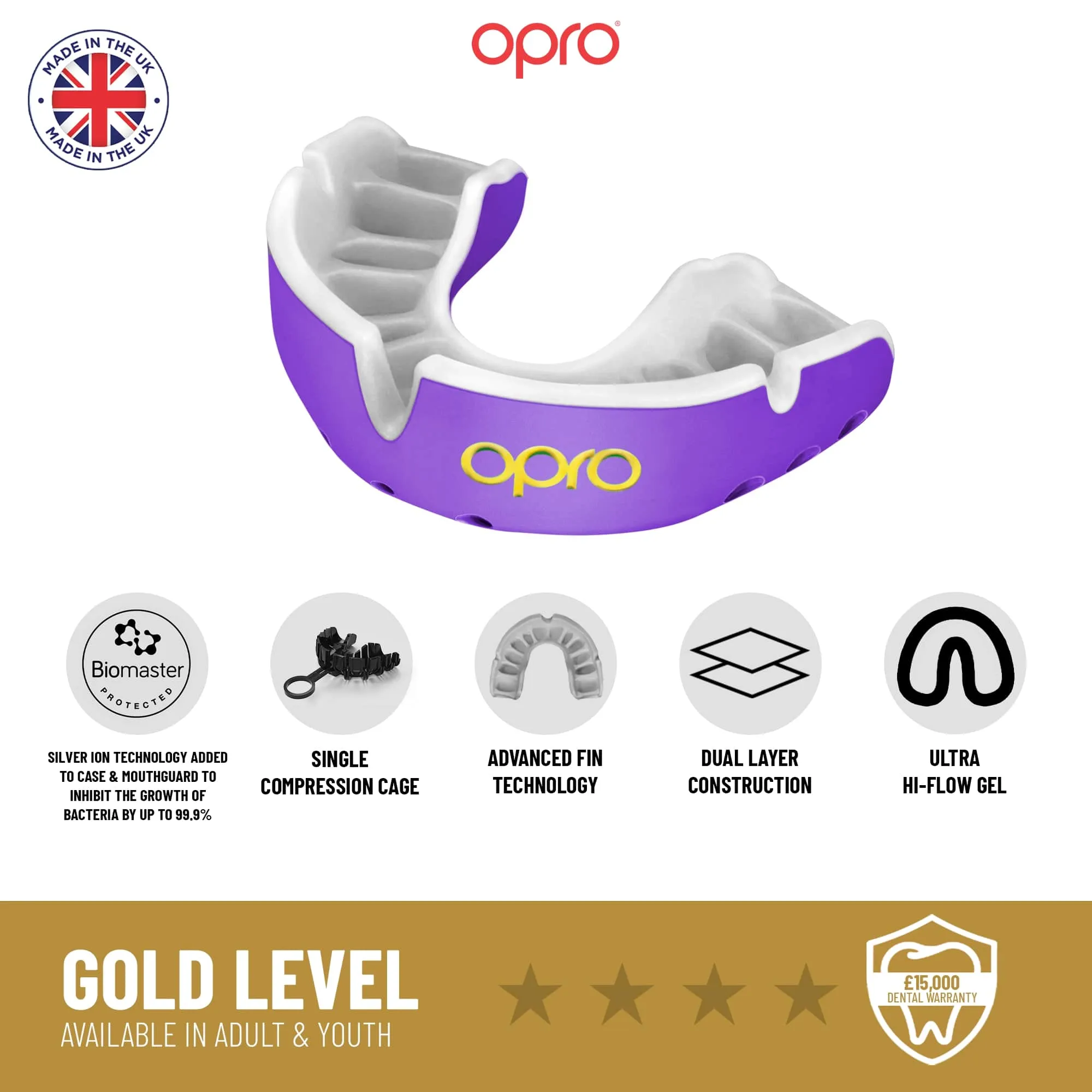 OPRO Self - Fit Adult Gold Mouthguard - Blue/Pearl