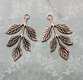 Oxidized Copper Leafy Branch Charms x 2 - COS3150