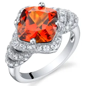 Padparadscha Cushion Cut Sterling Silver Ring Size 8