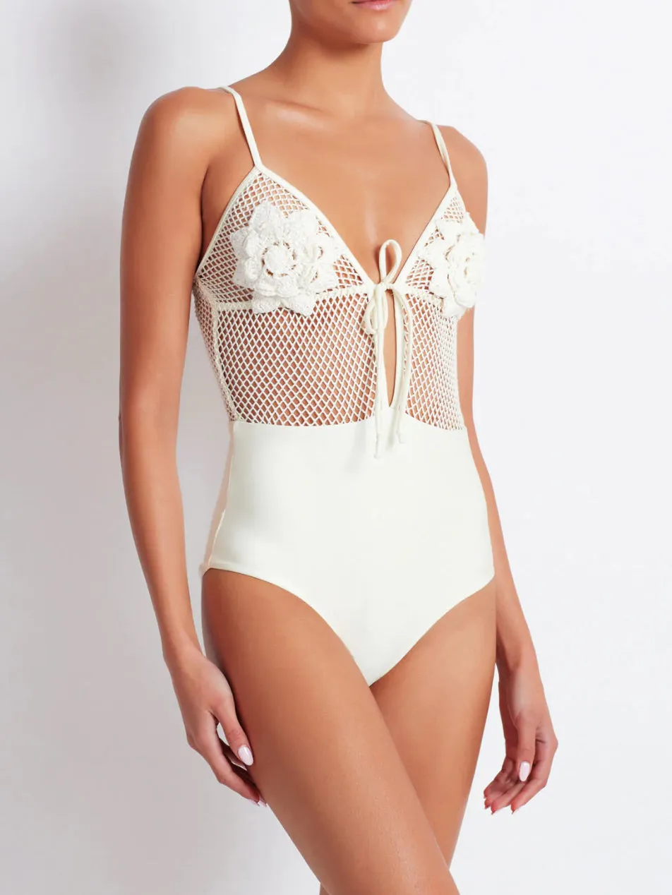 Patbo - Floral Crochet One Piece - Ivory